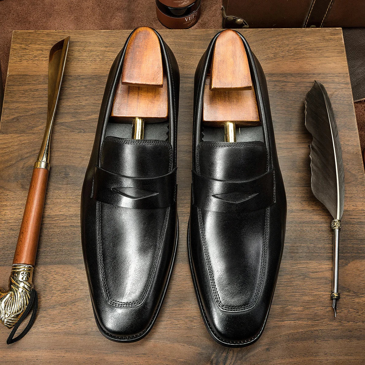 Men's Genuine Leather Shoes Loafer Handmade Shoes Antiskid Elegant Gentleman Oxford Shoes Simple British Style Wedding Shoes