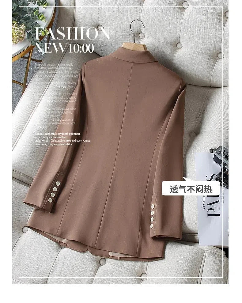 Black Blazers Women's Professional Suit Western-style OL Suits Top Exposed Line Decoration Temperament Slim Fit Line Jacket