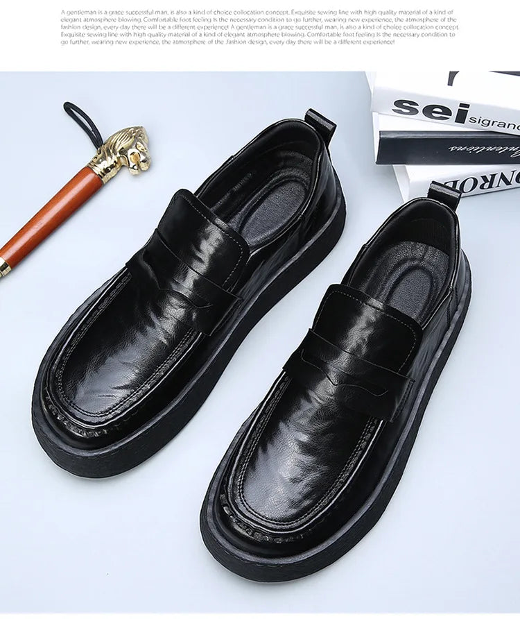 Height-increasing Business Casual Loafers for Men 2026 Spring New Black Designer Shoes Male Fashion Genuine Leather Shoe Man