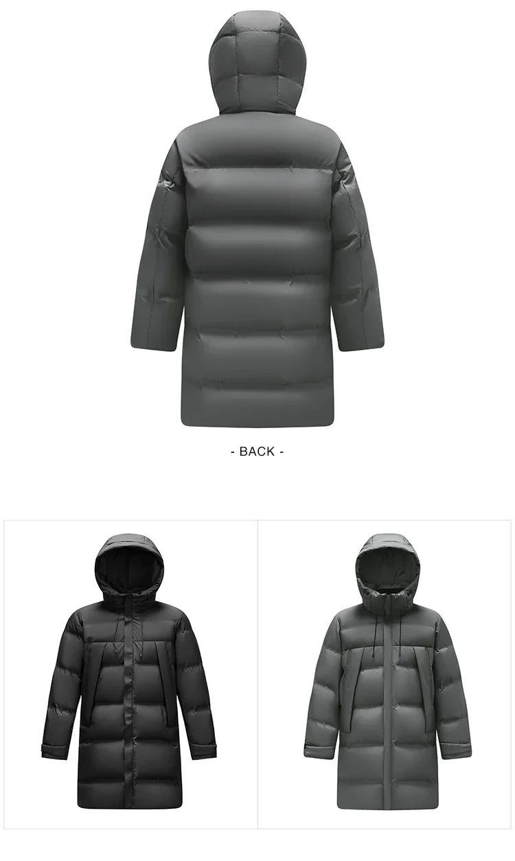 Down Jacket Men Long Hooded Loose Simple Versatile 2026 Winter Man Clothes Winter Outerwear
