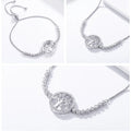 925 Sterling Silver Tree of Life CZ Tennis Bracelet Women Adjustable Bolo Bracelet Fine Jewelry SCB035