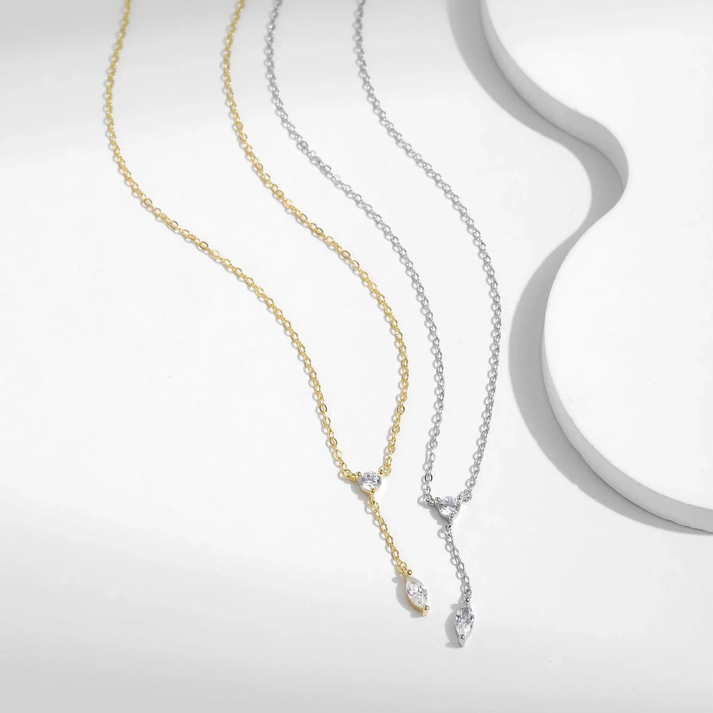 925 Sterling Silver Dainty Y Shape Round & Rhombic Fashion Pendant Necklace For Women Chain Necklace Trendy Jewelry Gift