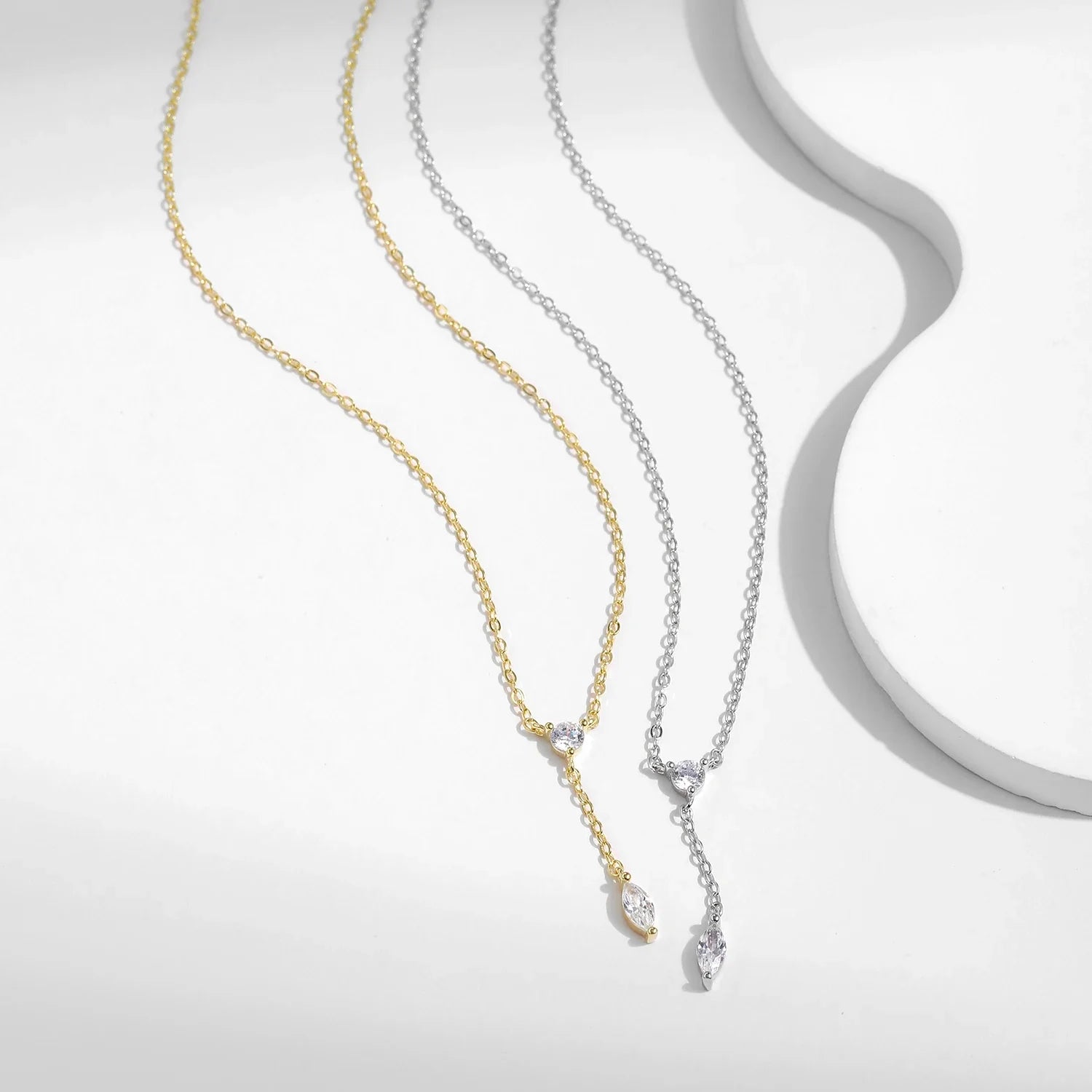 925 Sterling Silver Dainty Y Shape Round & Rhombic Fashion Pendant Necklace For Women Chain Necklace Trendy Jewelry Gift
