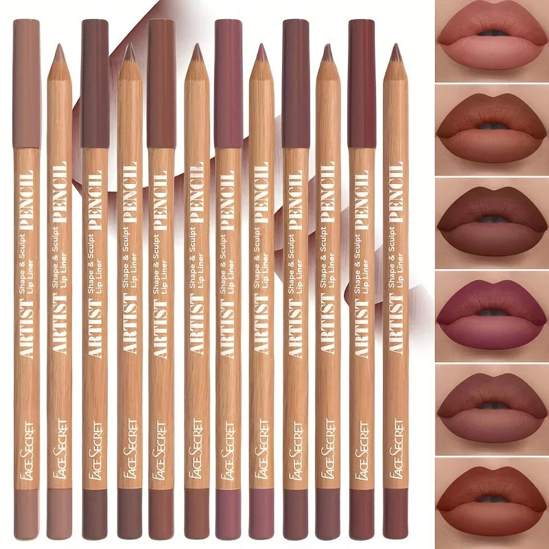 6pcs Set Nude Lip Liner Set,Long-Lasting Waterproof Velvet Matte Lip Pencil, Lip Makeup Berry, Brown, Pink