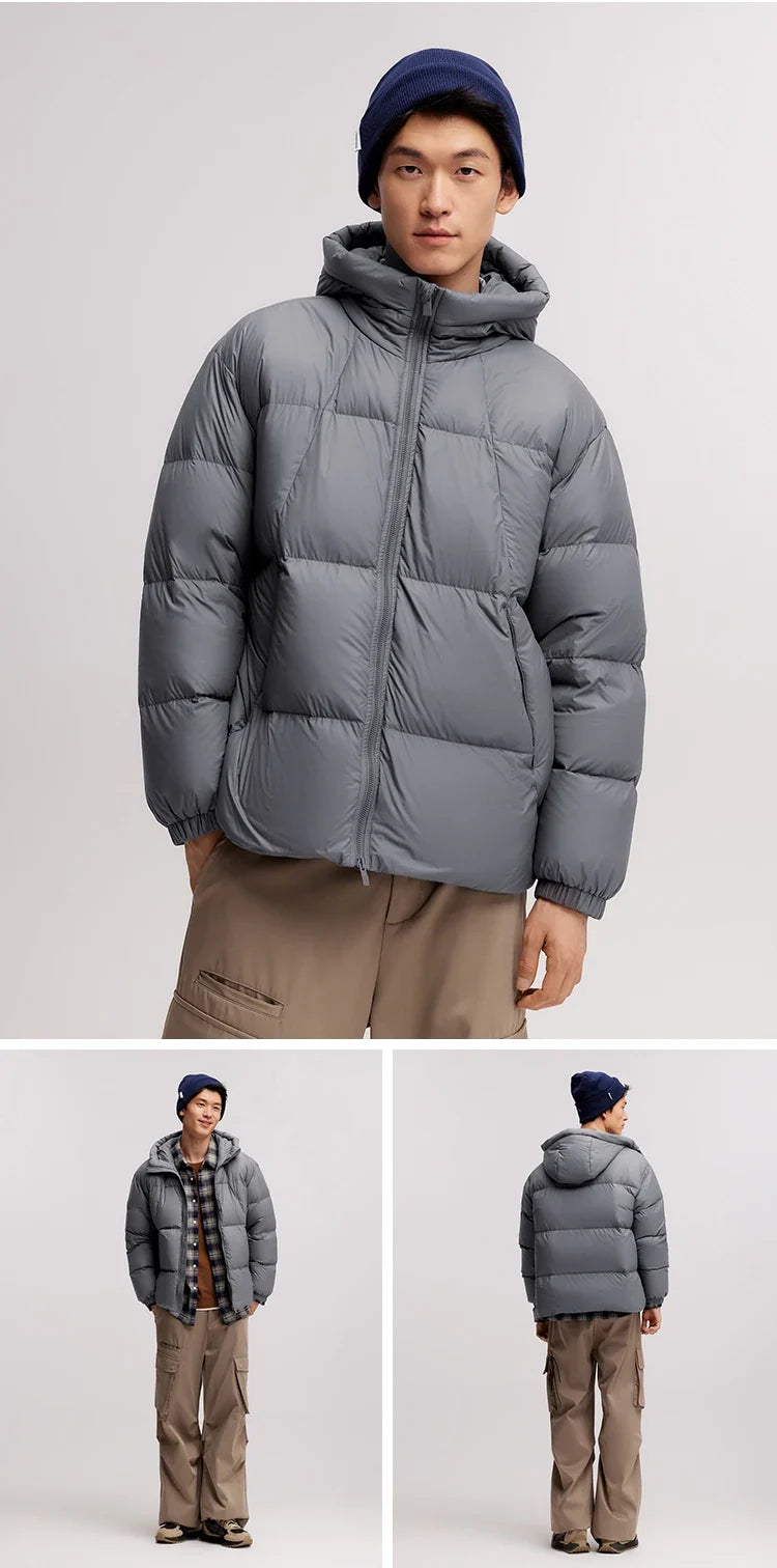 Down Jacket Men 2024 Winter New Thermal Three-Proof Couple Hooded Outerwear Solid Color Versatile Down Jacket