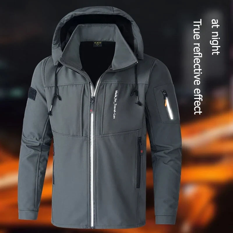 Men's Outdoor Jackets Fleece Lining Windbreaker Waterproof Winter Warm Jacket for Men Detachable Hat Men's Coats