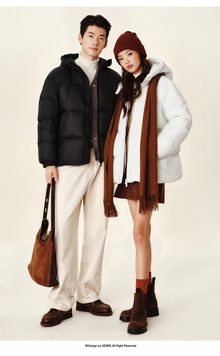 Down Jacket Men 2024 Winter New Thermal Three-Proof Couple Hooded Outerwear Solid Color Versatile Down Jacket