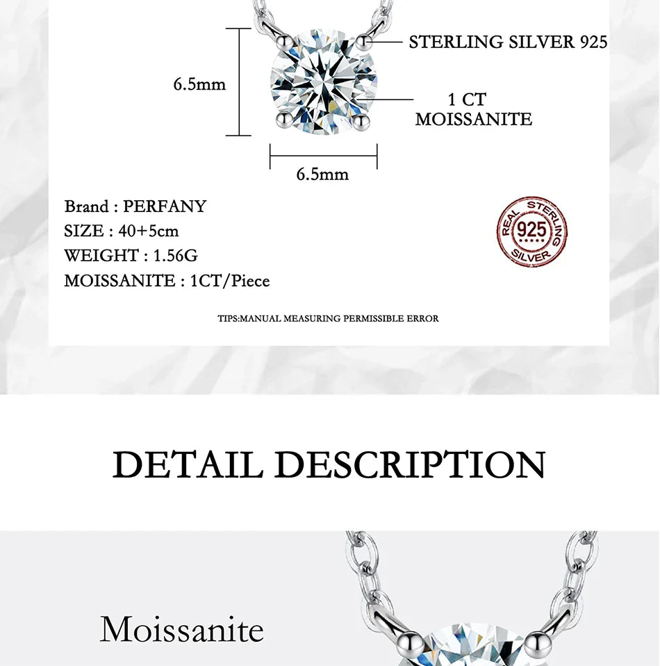 1-5 Carat Moissanite Necklace for Women S925 Pure Silver Diamond Classic Four Claw Pendant Wedding Jewelry