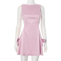 Hollow Mini Dress Women's Solid Color Sexy Waist Sleeveless Dress