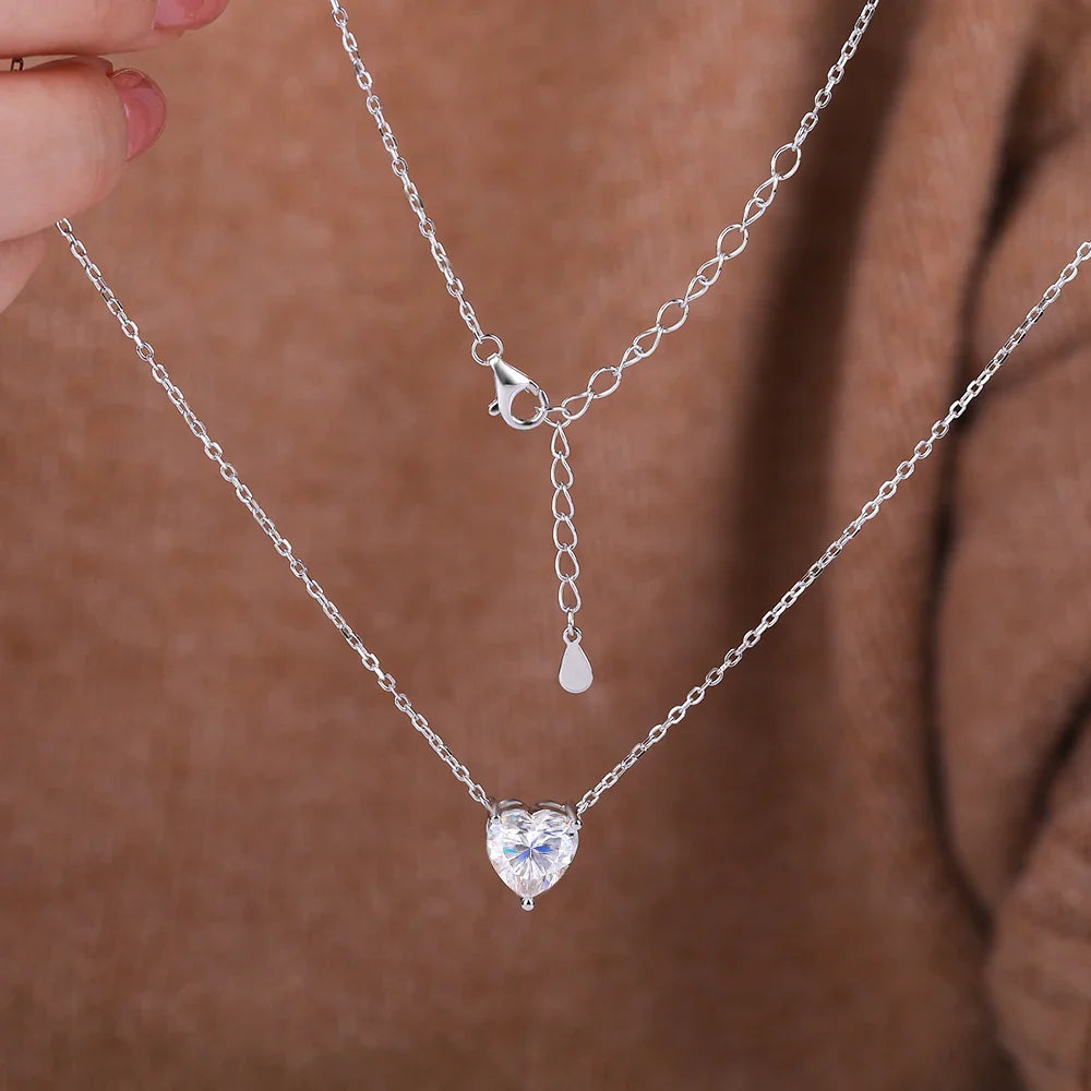 1/2/3ct Heart Cut Moissanite Pendant Necklace S925 Pure Silver Plated 18K Gold Women Necklace jewelry Gift GRA Certified