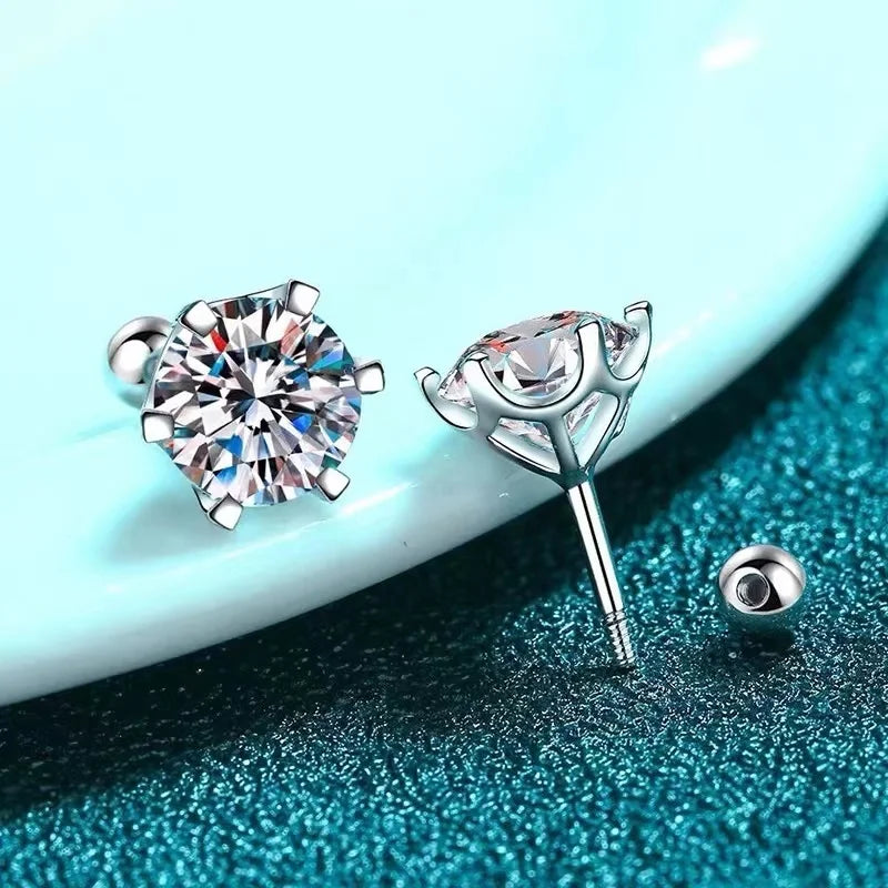 0.5-2ct Moissanite Screw Stud Earrings D Color 925 Sterling Silver Diamond Earrings For Women Wedding Fine Jewelry