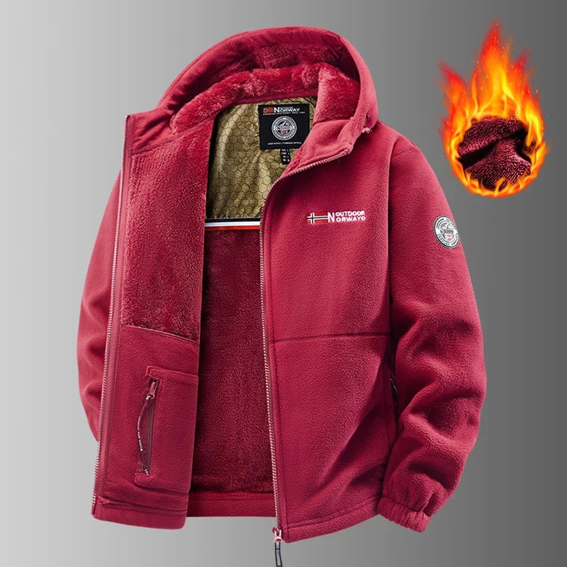 Winter Fleece Jacket Men Casual Thickened Wool Coat Athleisure Design Warm Fashion Hooded Jackets Snow Ski Suit Tactical Coat