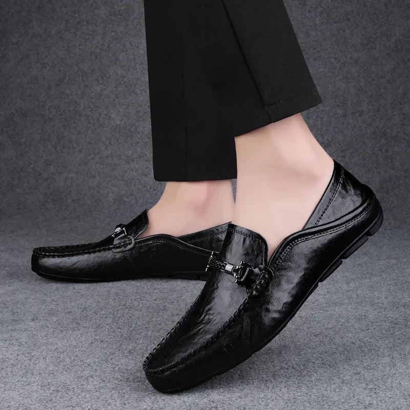 Men Casual Summer Shoes Hollow Out Breathable Men's Driving Shoes High Quality Male Business Shoes 2024 Genuine Leather Loafers