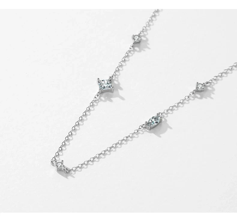 925 Sterling Silver Rainbow Colorful Zirconia Pendant Necklace Shiny Geometric Chain Neck For Women Party Jewelry Gift