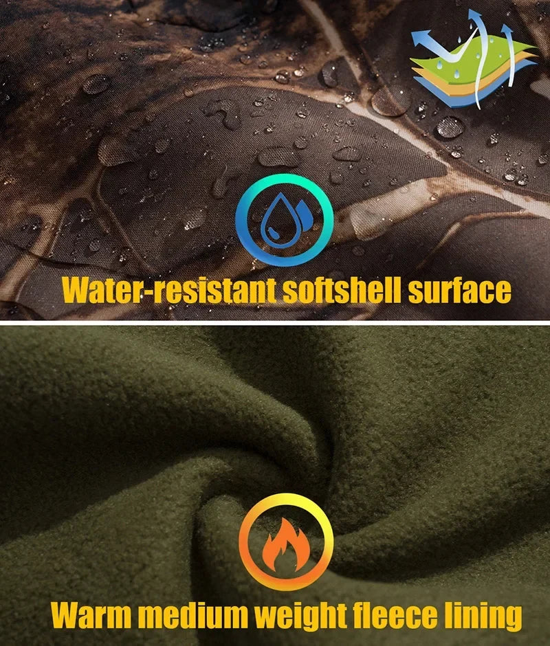 Men's Silent Camouflage Hunting Jacket Waterproof Fleece Tactical Jackets Soft Shell Outdoor Hiking Fishing Hooded Coat