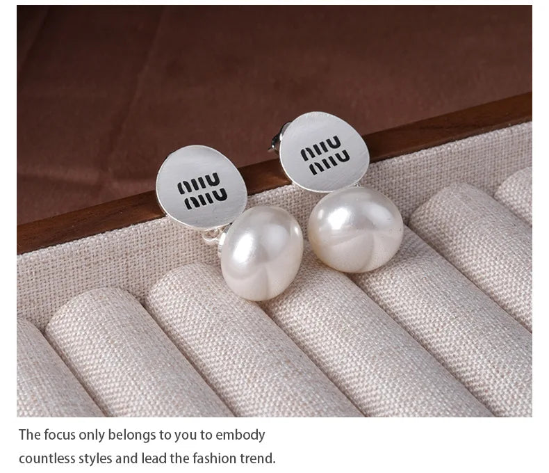 Luxury Brand 18K Gold Plated French Pearl Pendant Earrings, Trendy Women's Jewelry Accessories，Wedding Banquet Anniversary Gift