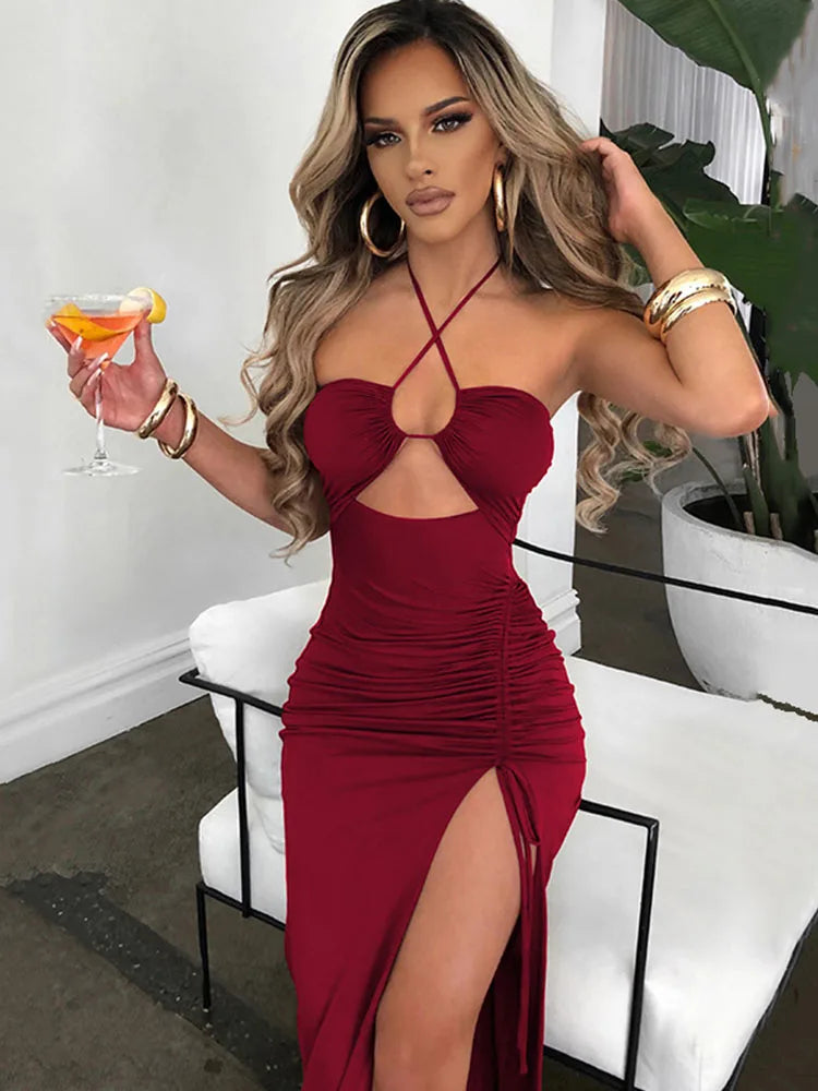 Sleeveless Sexy Female Midi Backless Dresses Slim Night Club Party Dress