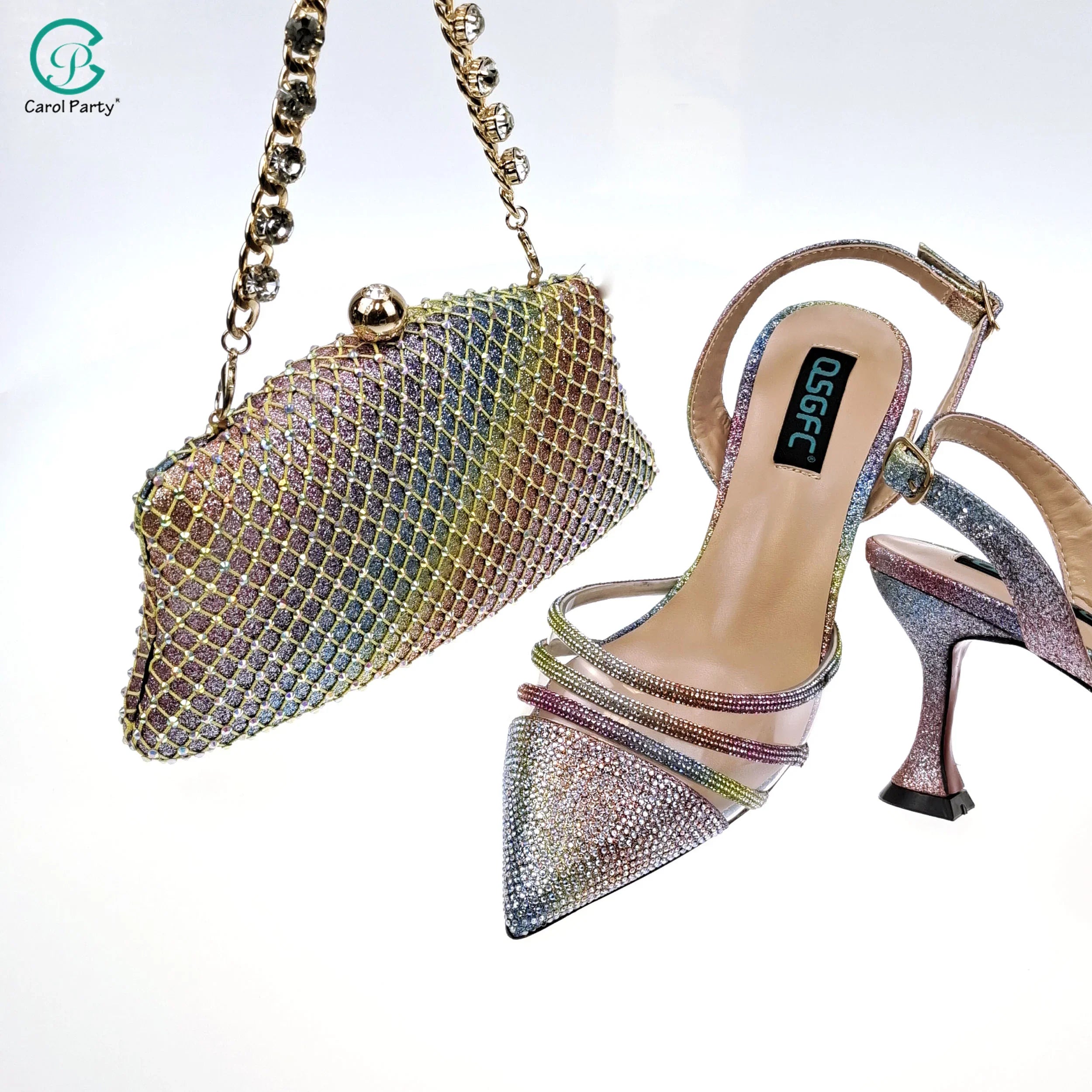 Women's Fashion Crystal Square Button Pointed High Heels