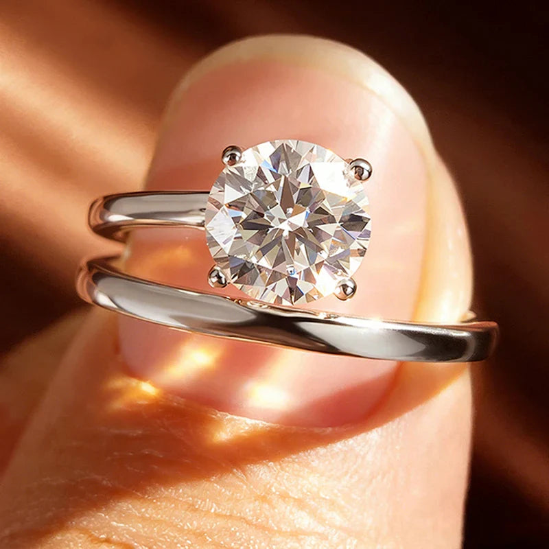 1CT 2CT Certified Moissanite Rings for Women Sparkling Brilliant Cut Wedding Bands 100% Real 925 Pure Silver Jewelry