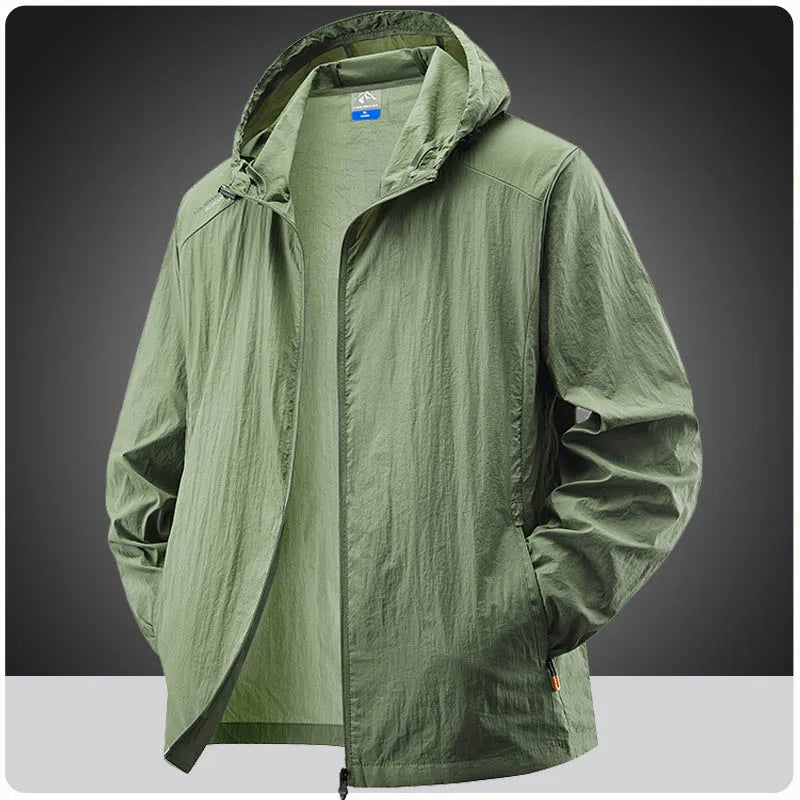 Men’s lightweight waterproof hiking jacket, hooded outdoor sports coat, summer sun protection, M–XXL