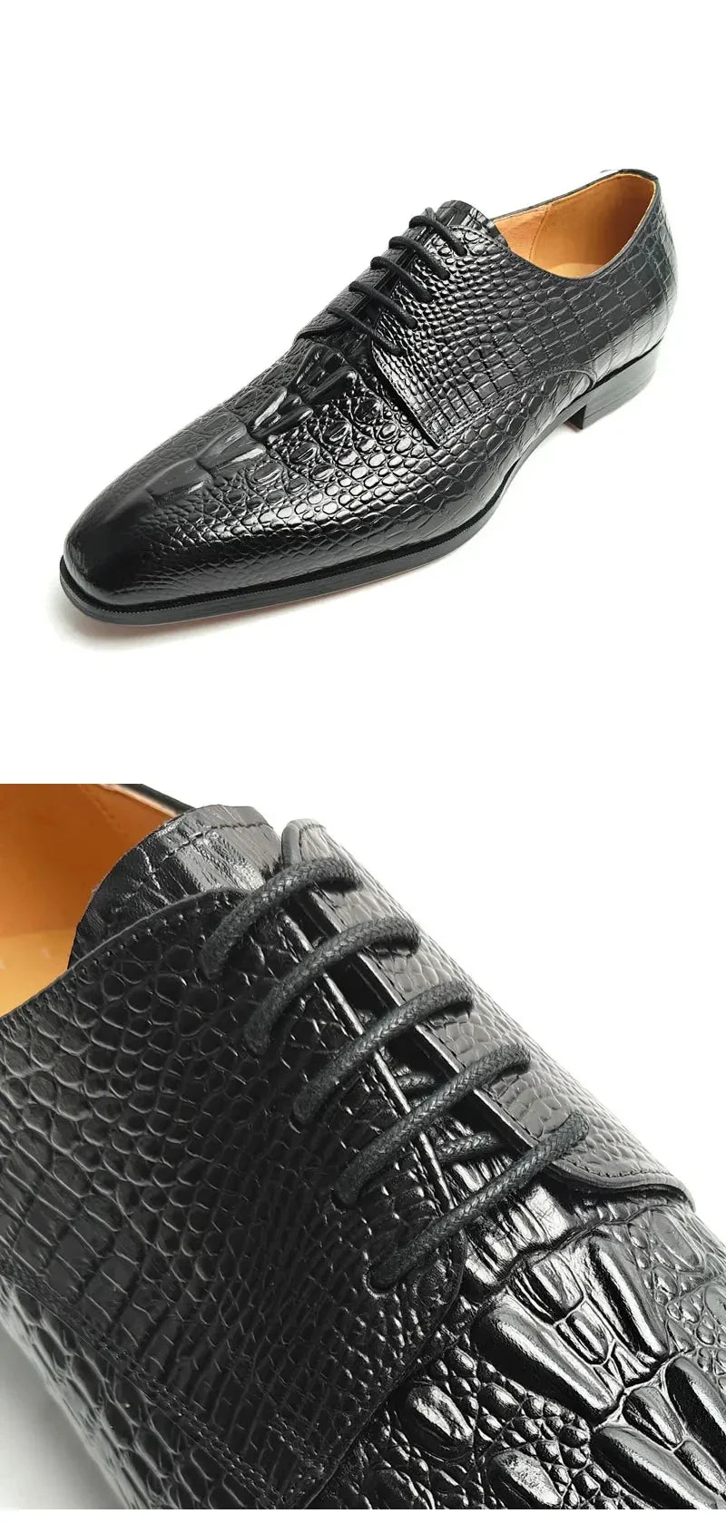 Fashion Elegant Black Oxfords Leather Shoe Dress Derby Shoe for Men Handcraft Official Male Wear Crocodile Pattern Leather Shoe