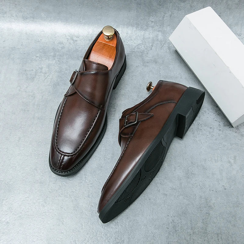 Men's business casual leather shoes cowhide retro round head British leather shoes men's leather big head men's shoes tide