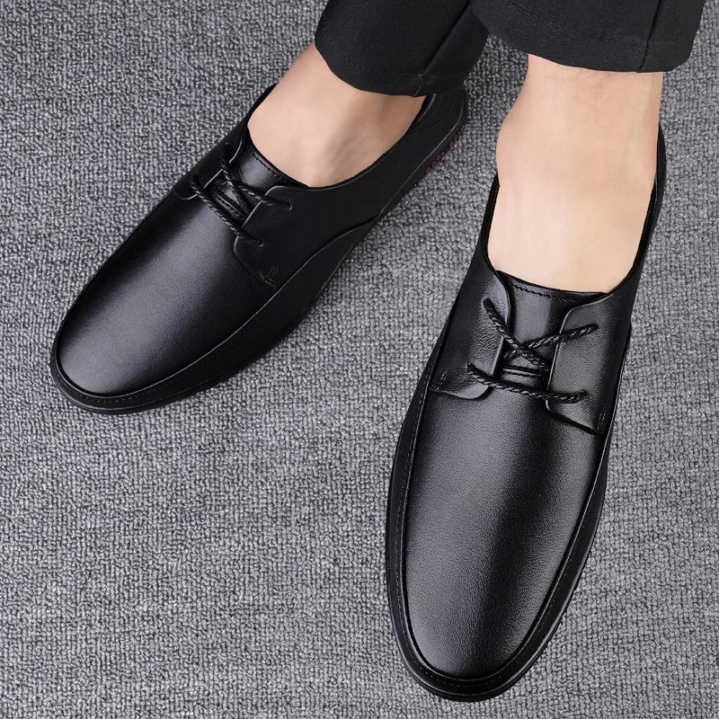 Male All-match Outdoor Flats Genuine Leather Men Casual Office Shoes Handmade Men Lace-Up Footwear 2024 New Mens Oxfords Shoes