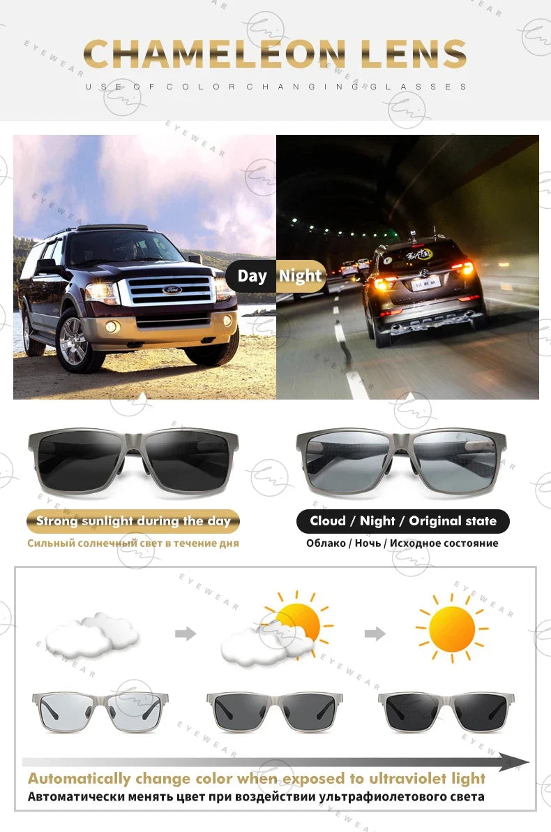 High Quality Carbon Fiber Sunglasses Polarized Man Photochromic Sun Glasses Woman Anti-glare Chameleon Goggle zonnebril