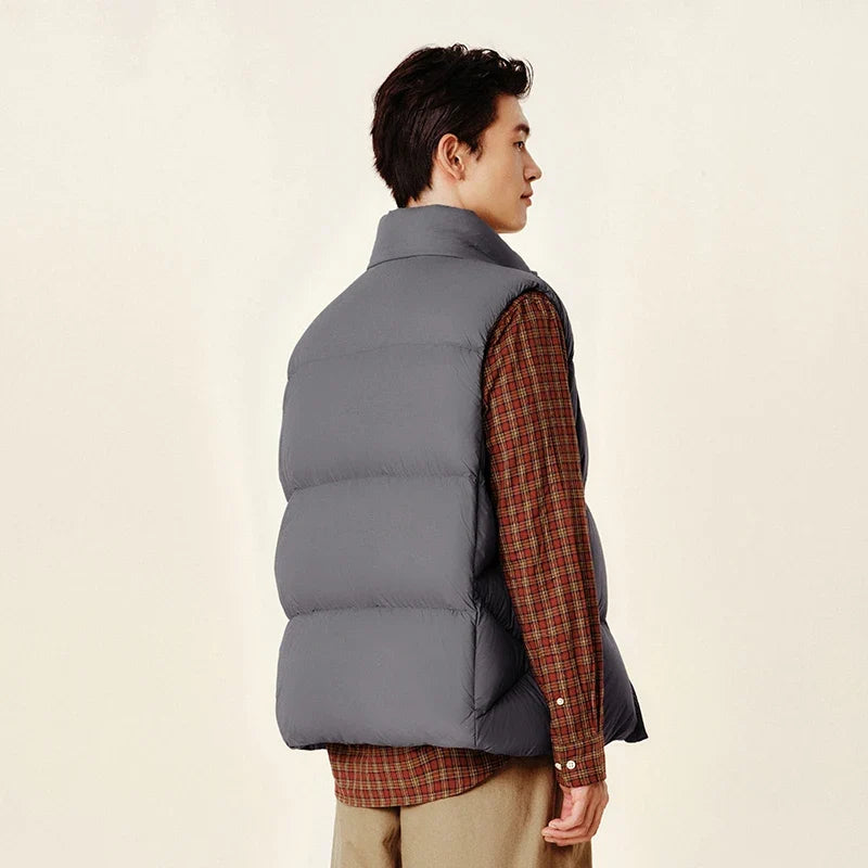 Down Vest Men 2024 Winter New Thermal Three-Proof Coat Solid Color Puffer Vest Versatile Vest