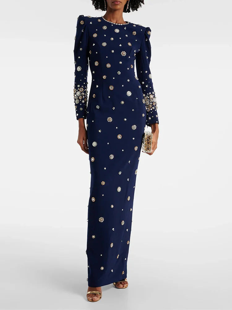 Newest Fashion 2026 Designer Party Vestido Women's Formal Long Sleeve Luxurious Beaded Long Maxi Dress