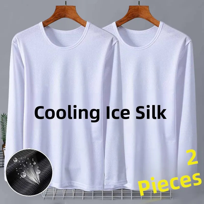 New 2025 Men's Ice Silk Breathable Sun Protection Hollow out Thin Long Sleeve Casual Sports T-Shirt Large Size Loose Fit