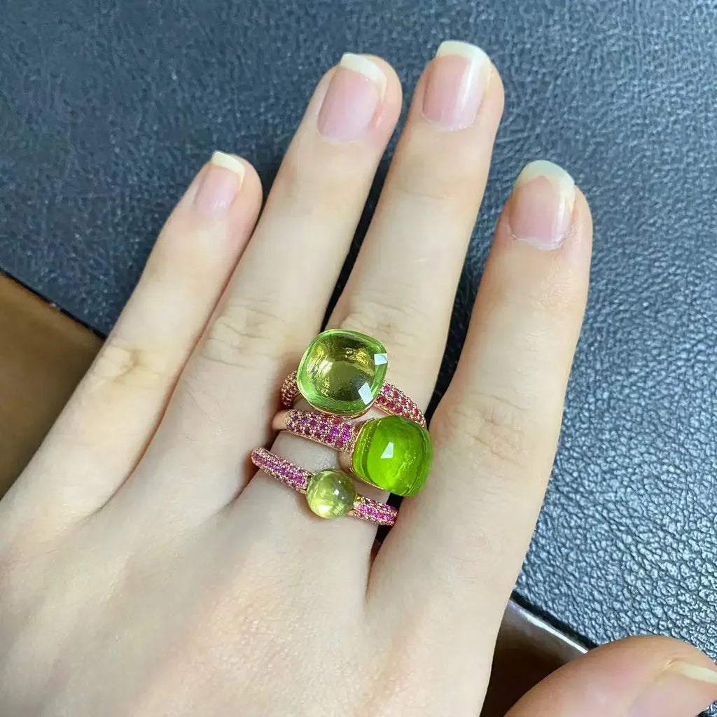 3Pcs/Set Nudo Ring Stacking Set for Women Mix Color Candy Crystal Inlay Zircon Amethyst Blue Topaz Round Jewelry Gift