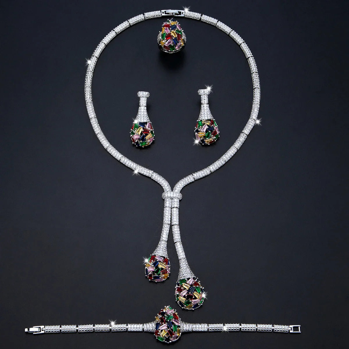 Luxury Bridal Jewelry Set Nigeria Design Cubic Zirconia Large Necklace Earrings Women's Wedding Accessory