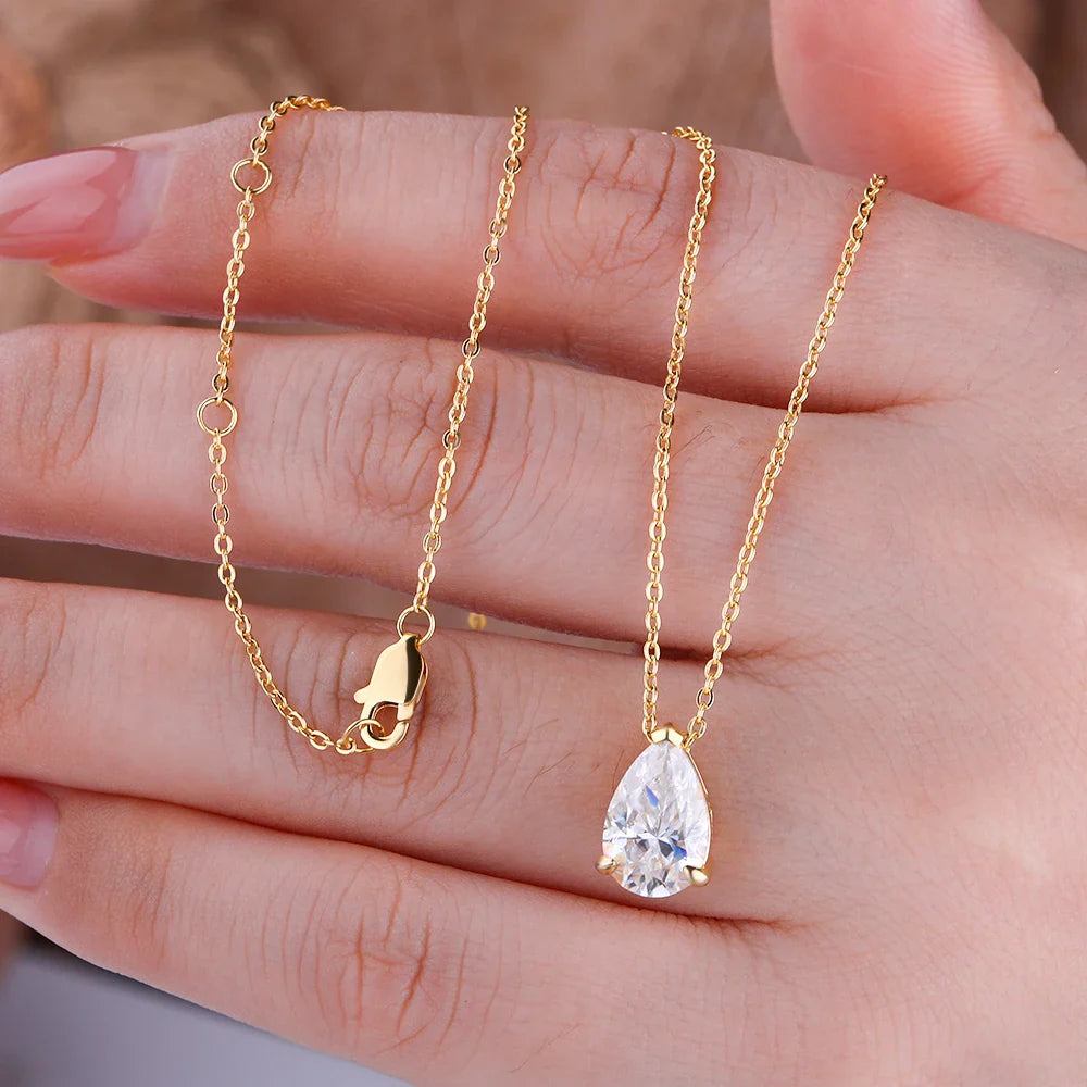 1-4Carat Pear Cut Moissanite Solitaire Pendant Necklace for Women S925 Silver 18K Gold Plated Waterdrop Neck Chain Jewelry Gift