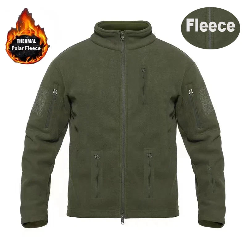 Men's Winter Polar Fleece Tactical Jackets Warm Outdoor Stand Collar Coat Multi-Pocket Casual Hiking Camping Trekking Climbing