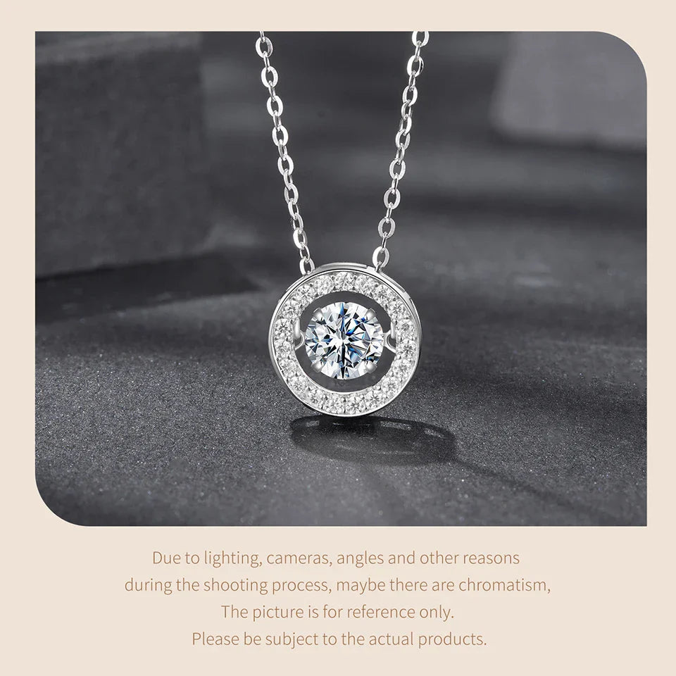0.5CT Dancing Moissanite Necklace 925 Sterling Silver Halo Round Pendant Link Necklace for Women Wedding Jewellry Gift