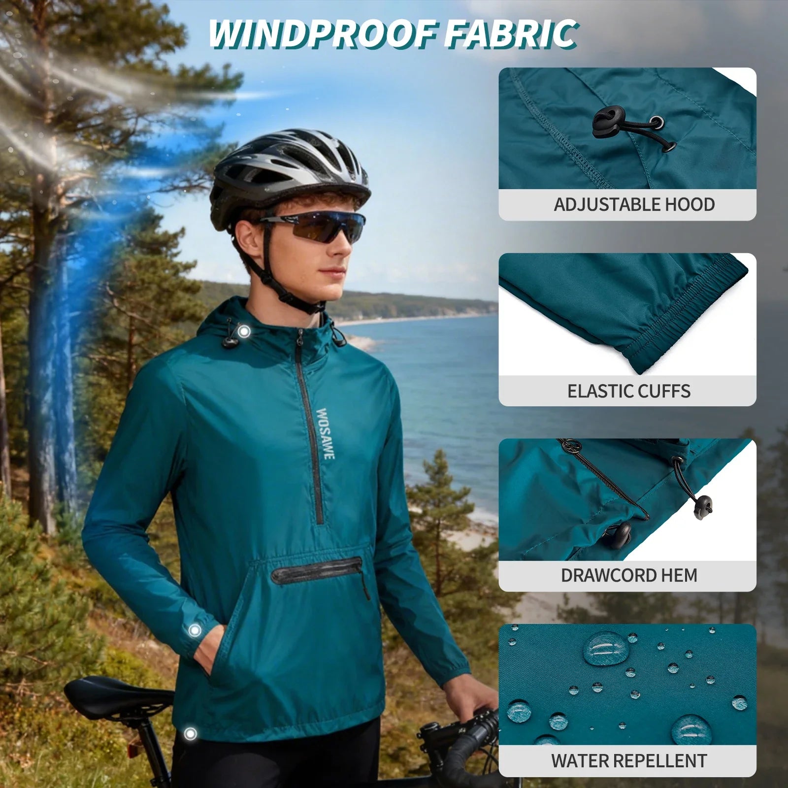 Men's Cycling Jacket Windbreaker Hooded Jacket Bike Wind Cutter Vest Windproof Short Winds Cycling Rainproof Jacket