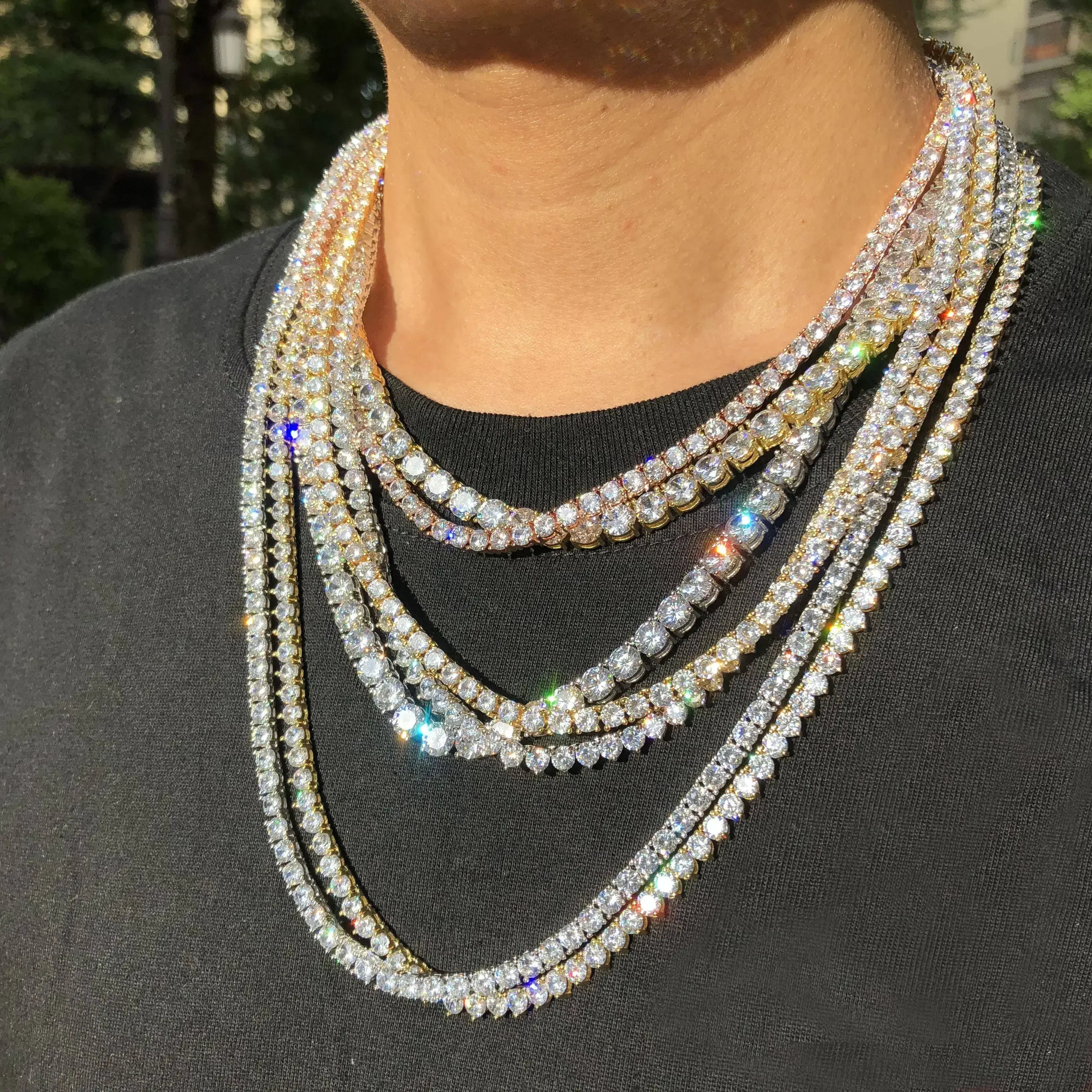 Hip Hop Unisex Moissanite Tennis Chain Original 925 Sterling Silver Moissanite Bracelet Necklace For Women Men Wedding Jewelry
