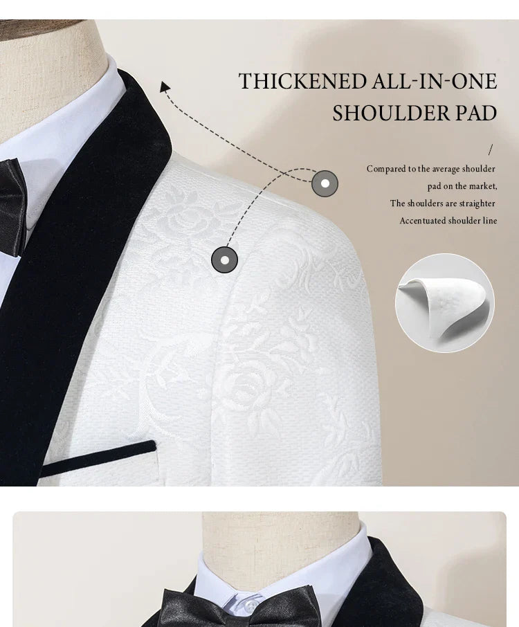 High Quality white party outfit for man luxury Retro carving Slim Fit Tuxedo Prom Suit Fashion Male Groom Wedding