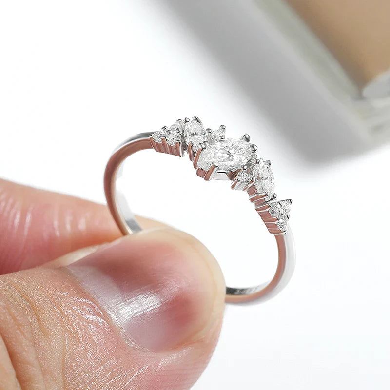 0.58cttw Marquise Cut Weeding Moissanite Rings for Women Double Halo High Quality 925 Sterling Silver Half Eternity Band