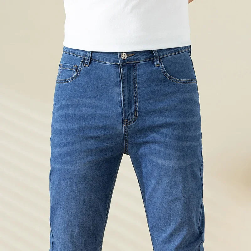 Summer Thin Mens Clothing Cowboys Slim Straight Jeans Men Denim Pants Casual Regular Fitness Men's Trousers Light Blue 2026 Y2K
