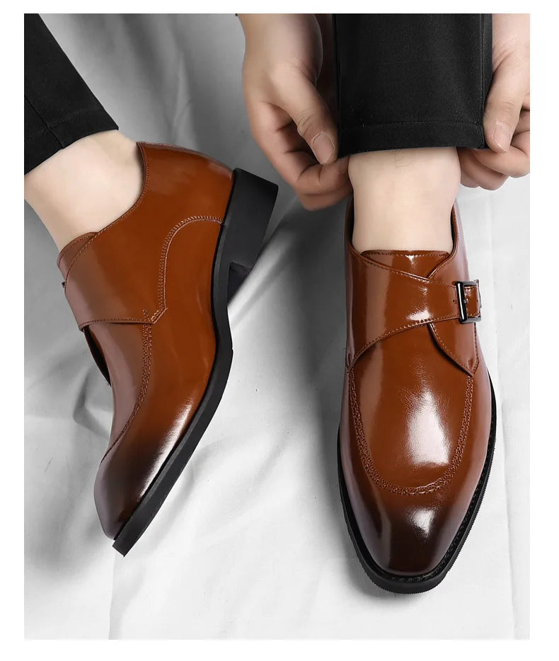 Buckle Designer Big Size Dress Shoes for Men Spring Autumn Solid Color Cow Leather Shoes Male Fashion Business Casual Shoe Man