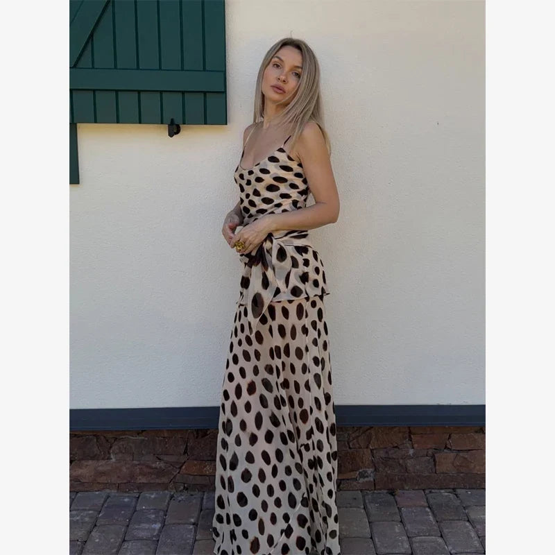 Print V-neck Lace Up Casual Dress Women Chic Thin Mesh Polka Dot Flared Sleeves Patchwork Slim Fit Dresses Lady Daily Vestidos