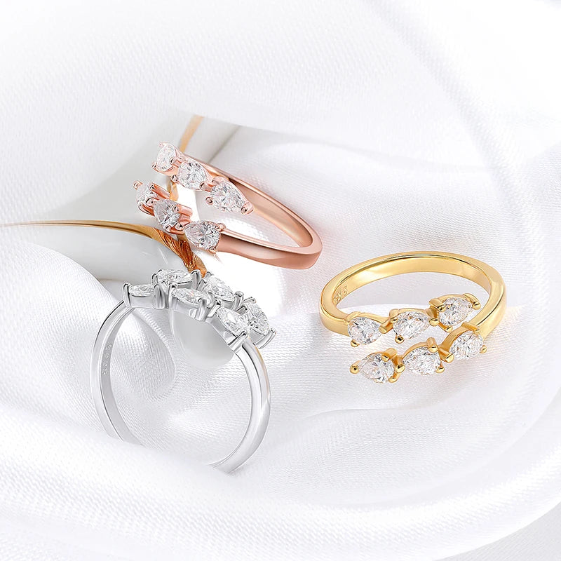 Water Drop Certified Moissanite Ring for Women Lab Diamond Promise Band Pure S925 Silver Female Crown Single Tail Rings