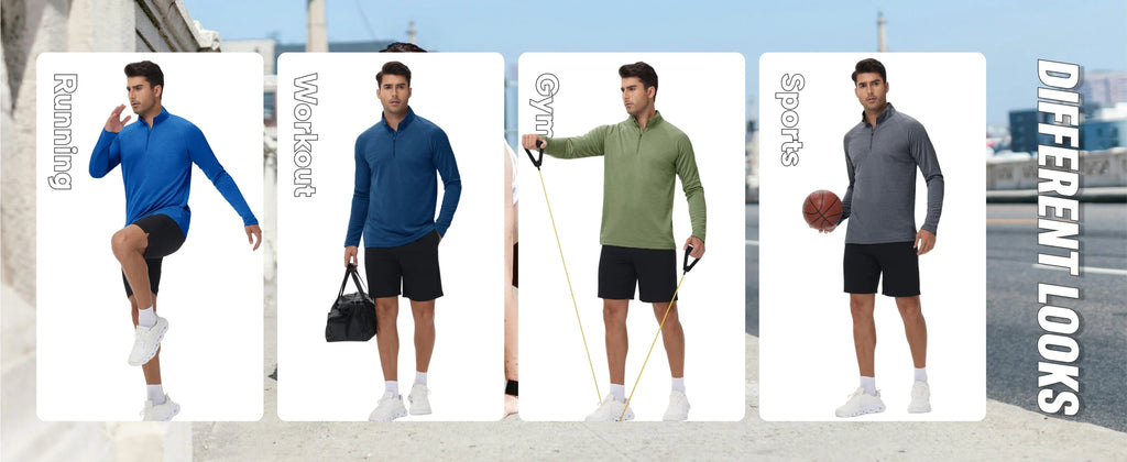 Mens Sun Protection UPF 50+ Long Sleeve Shirt Quarter Zip Pullover Quick Dry Lightweight Fishing Running Rash Guard