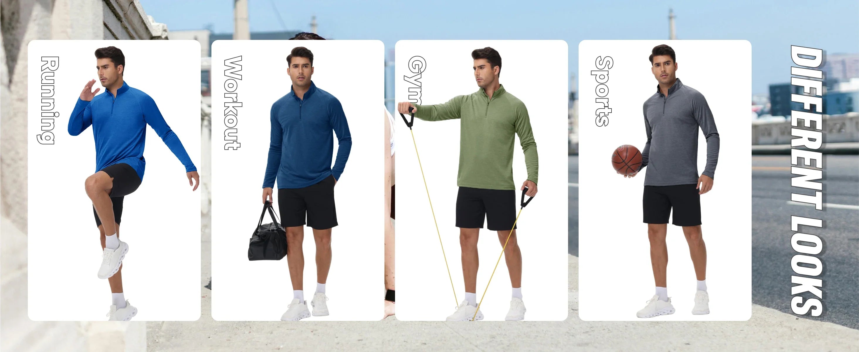 Mens Sun Protection UPF 50+ Long Sleeve Shirt Quarter Zip Pullover Quick Dry Lightweight Fishing Running Rash Guard