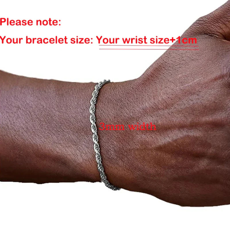 New Water Ripple Rock Hip-hop Bracelets for Men Twisted Chain 100% Real S925 Silver Fine Jewerly Party Wedding Gifts