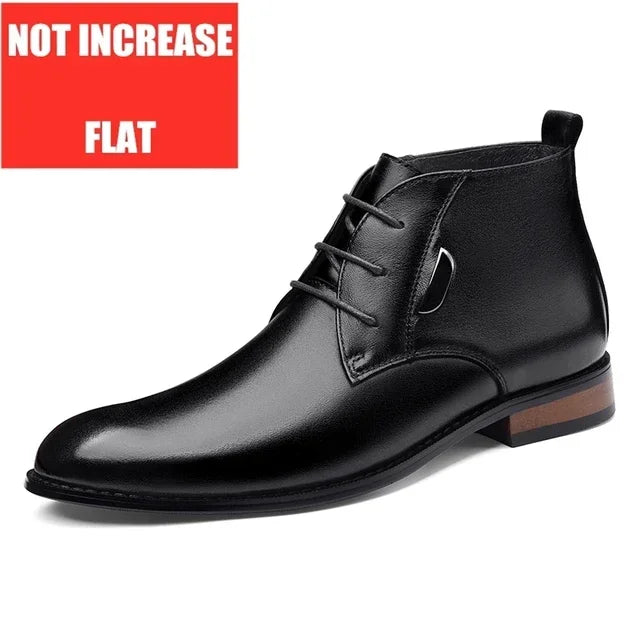 Men Flat/6CM Bussiness Elevator Shoes Genuine Leather Boots Autumn Winter Warm Ankle Boots for Men Botas Hombre Plus Size 37-47