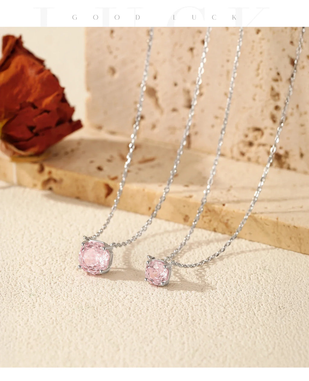 Rose Cut Pink CZ Pendant Necklace 925 Sterling Silver Sweet Delicate Light Pink Necklace For Women Party Fine Jewelry