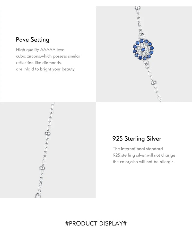 Simple Cross Beads Necklace Real 925 Sterling Silver Blue Zirconia Eye Link Chain Necklaces For Women Party Fine Jewelry